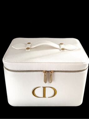 Dior White Cosmetic Bag with Gold Accents